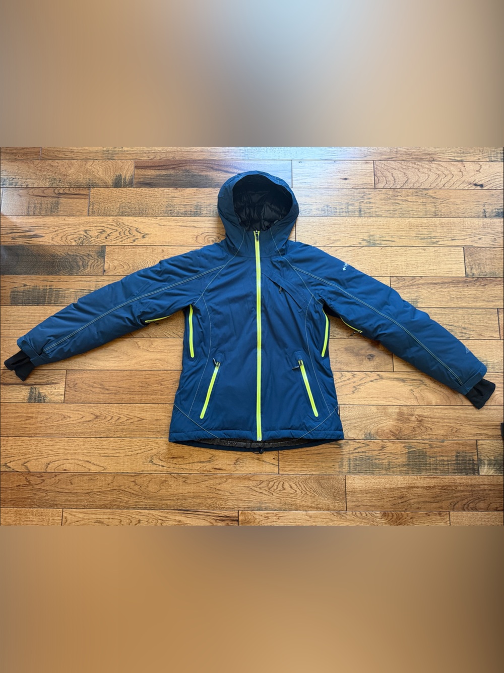 Columbia Titanium Omni-Heat Women’s Navy Hooded Ski Jacket with Lime Accents S